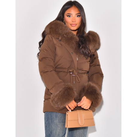 Short down jacket with fur hood