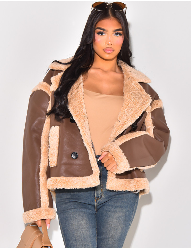 faux leather jacket with faux fur lining