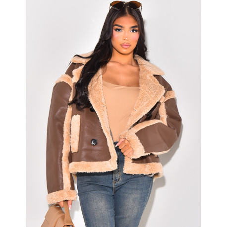 faux leather jacket with faux fur lining