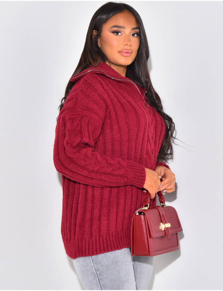 Chunky woollen jumper with zip at collar