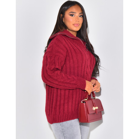 Chunky woollen jumper with zip at collar