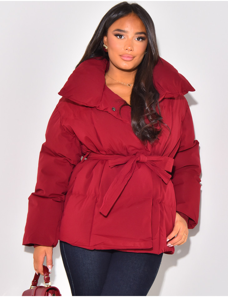 Mid-length Padded Coat with Tie Belt