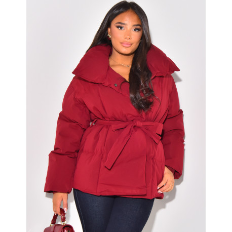 Mid-length Padded Coat with Tie Belt