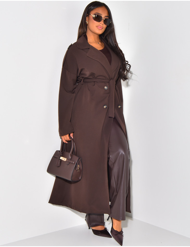 Very long flowing trench coat to tie at the waist