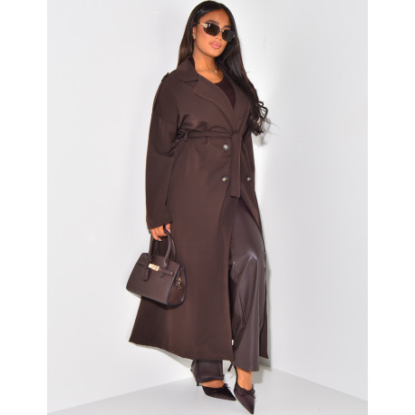 Very long flowing trench coat to tie at the waist