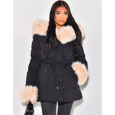 Short down jacket with fur hood