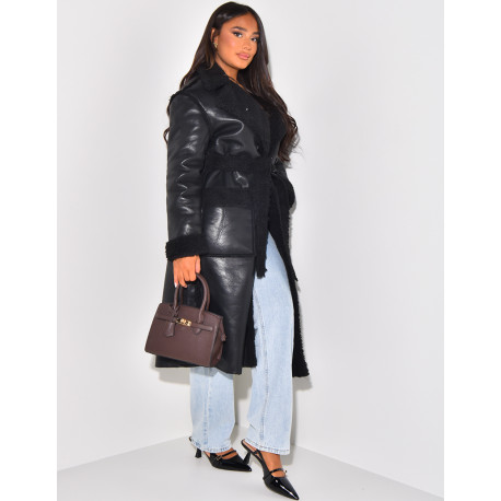 Faux Leather Coat with Faux Fur