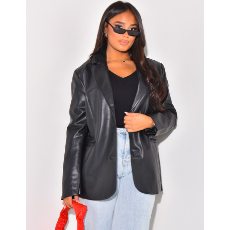 Oversized blazer in imitation leather