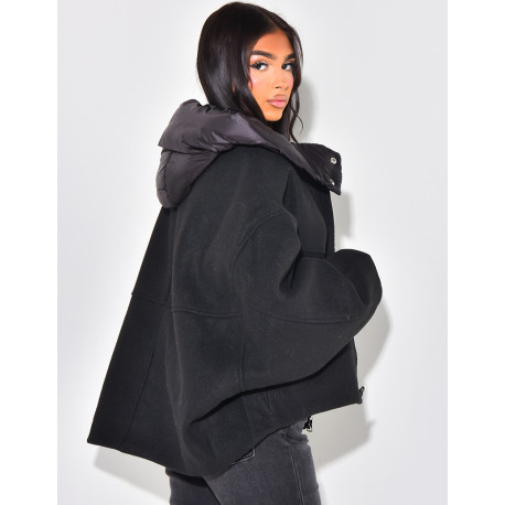 Oversized felt jacket with quilted collar and hood