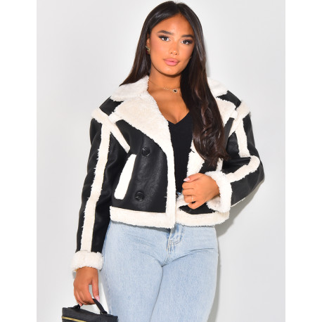 faux leather jacket with faux fur lining