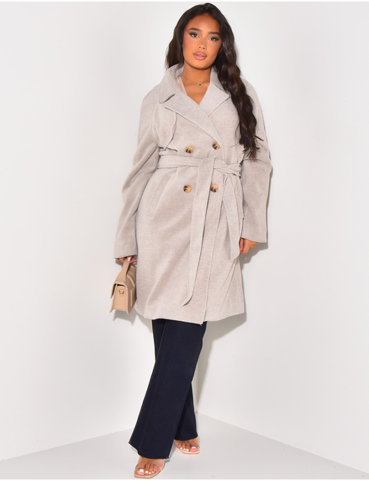 Manteau mi-long chiné à nouer à la taille