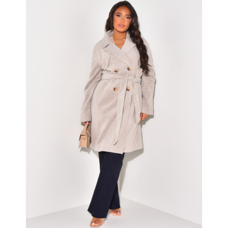 Manteau mi-long chiné à nouer à la taille