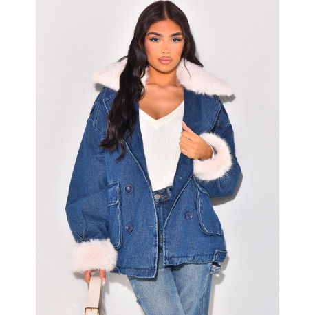 Veste oversize en jeans fourrée