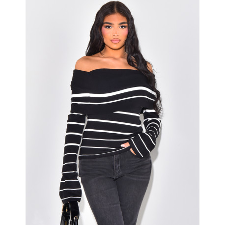 Soft striped boat neck jumper