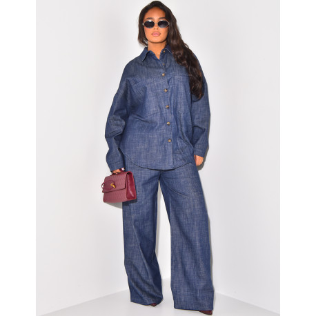 Ensemble pantalon droit et chemise oversize en jeans