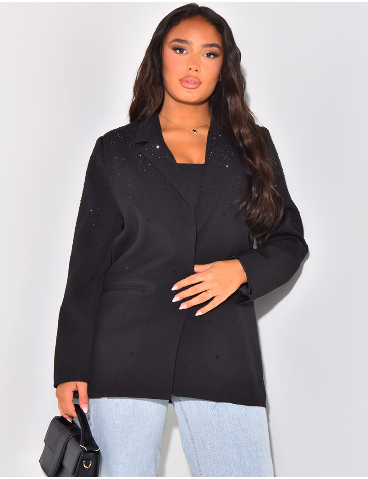 Oversize-Blazer mit Strasssteinen