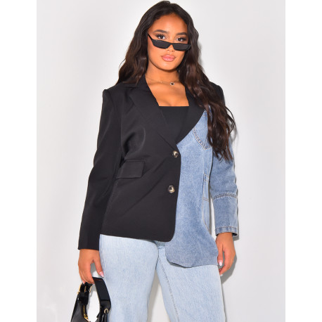 Oversized blazer with denim yoke