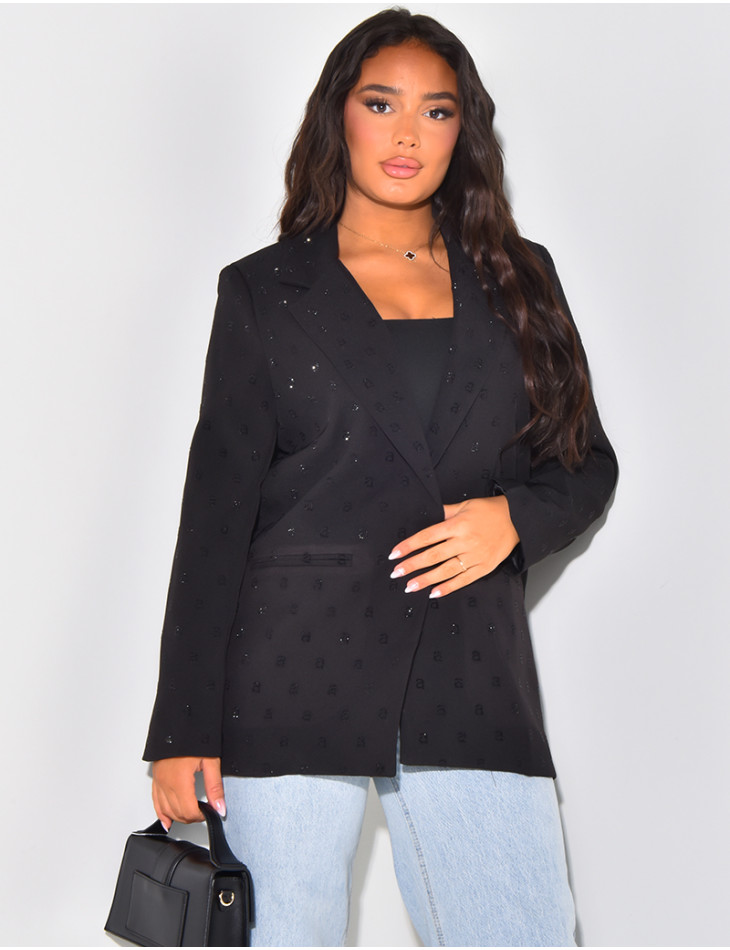 Oversized blazer with rhinestone letter ‘a