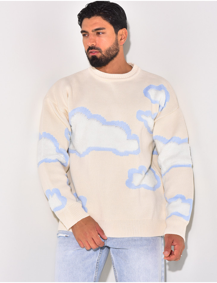 Pull en laine à motif nuages