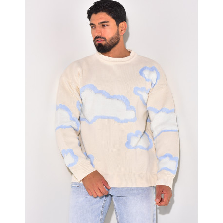 Pull en laine à motif nuages