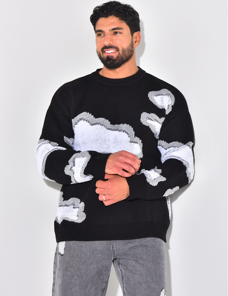 Pull en laine à motif nuages