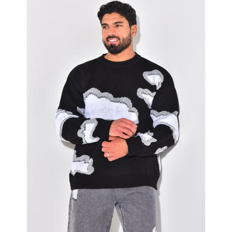 Pull en laine à motif nuages