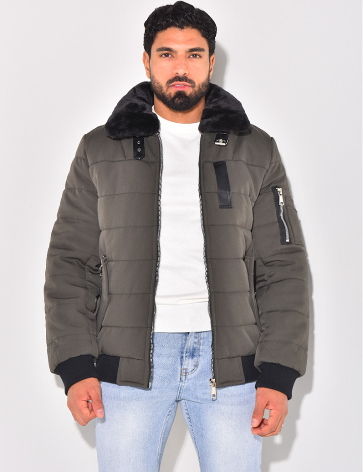 Mens quilted jacket with fur hood on sale