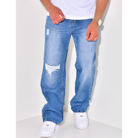 Jeans coupe droite destroy