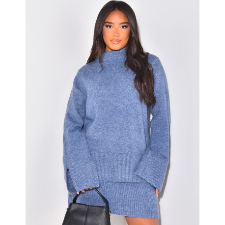 Short skirt and oversized wool jumper set