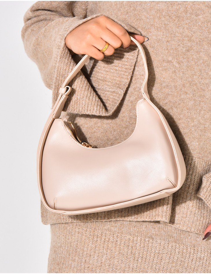 Imitation leather shoulder bag in beige