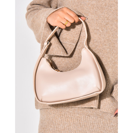 Imitation leather shoulder bag in beige