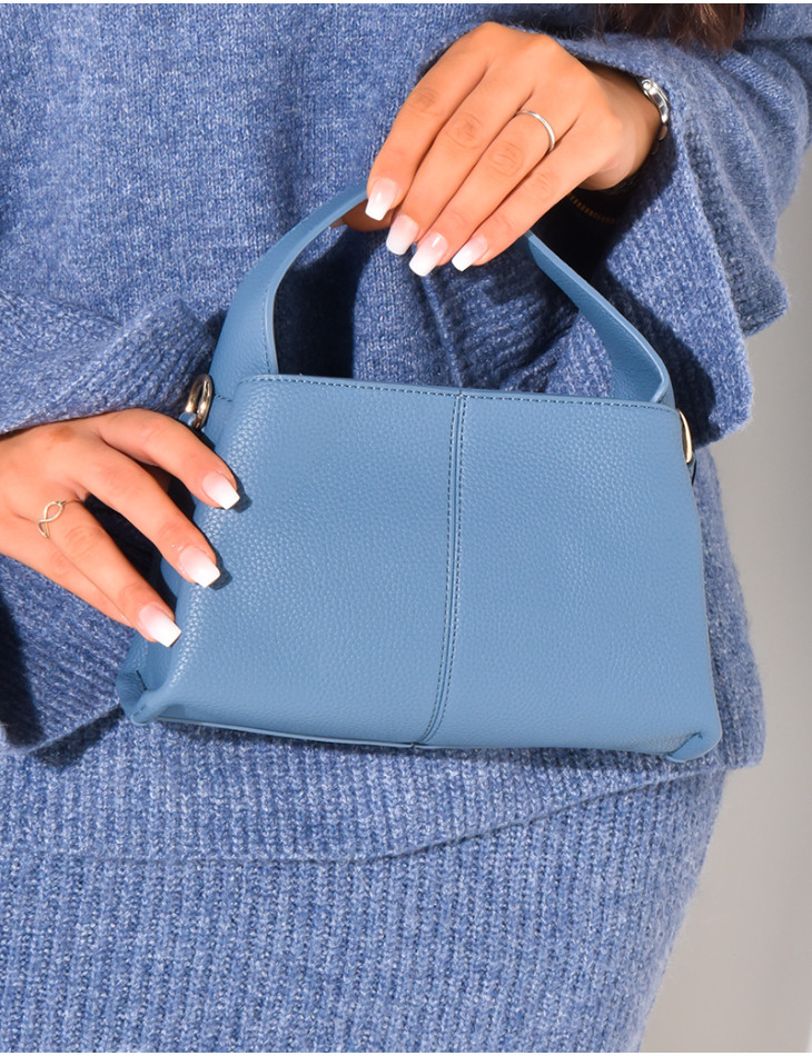 Small folded-effect handbag in blue grained leatherette