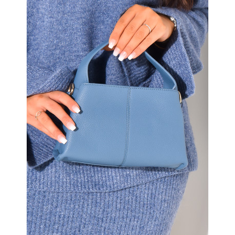 Small folded-effect handbag in blue grained leatherette