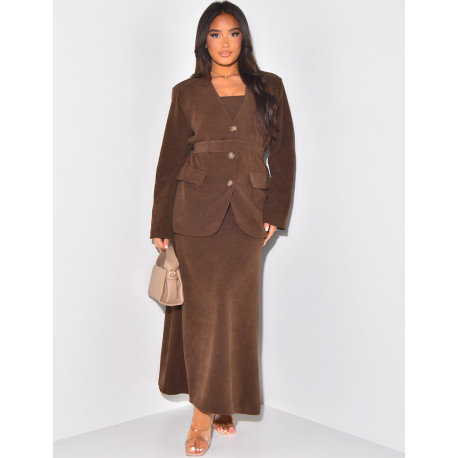 Oversized blazer and corduroy maxi dress set