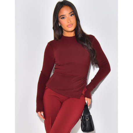 Asymmetrical long-sleeved ribbed top