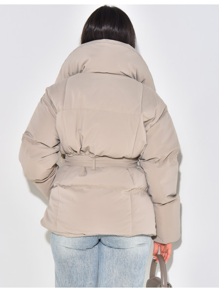 Mid length Padded Coat with Tie Belt