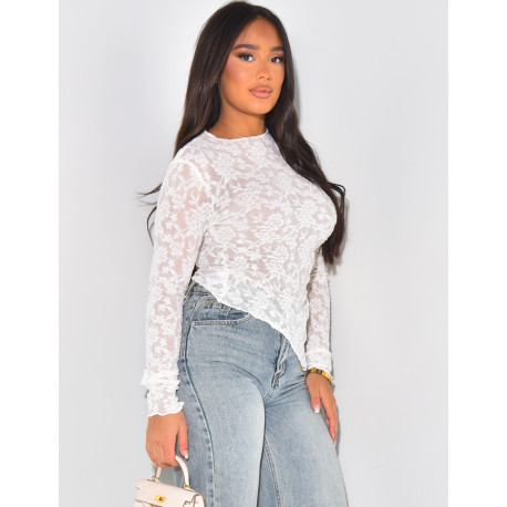 Long-sleeved sheer lace top