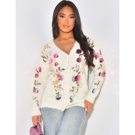 Wool cardigan embroidered with sequins