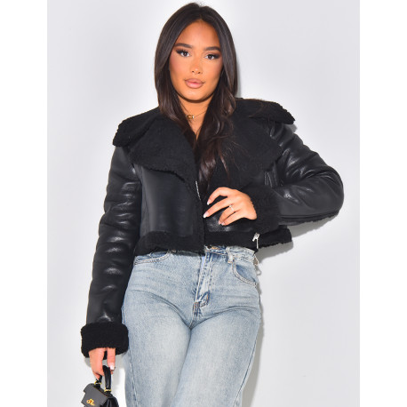 Short bomber with sheepskin lining