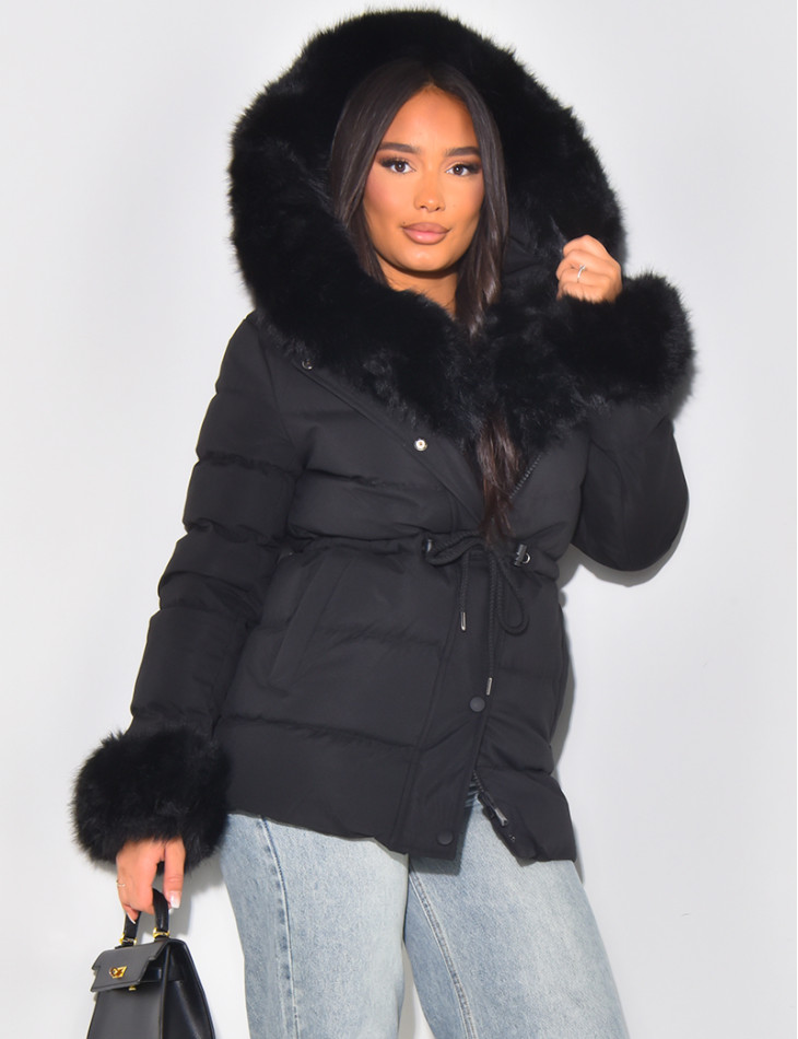 Short down jacket with fur hood