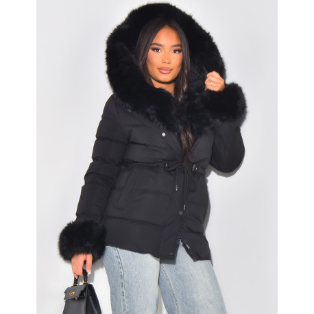 Short down jacket with fur hood