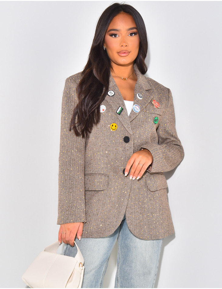 Mottled blazer with badges