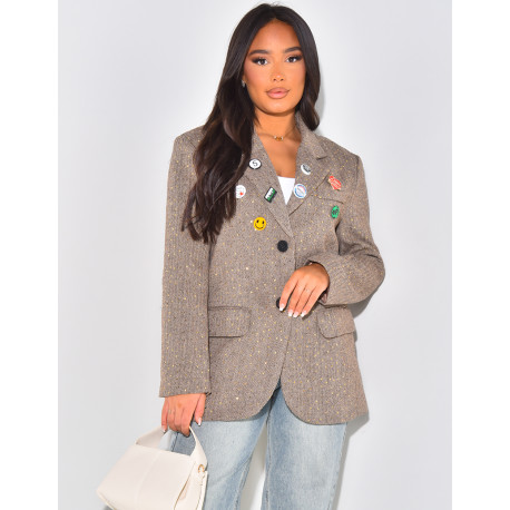 Mottled blazer with badges