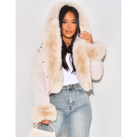 Short down jacket with removable fur