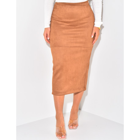 Long high-waisted skirt in suede