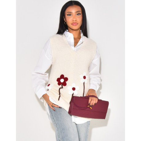 Sleeveless wool jumper with embroidered flowers