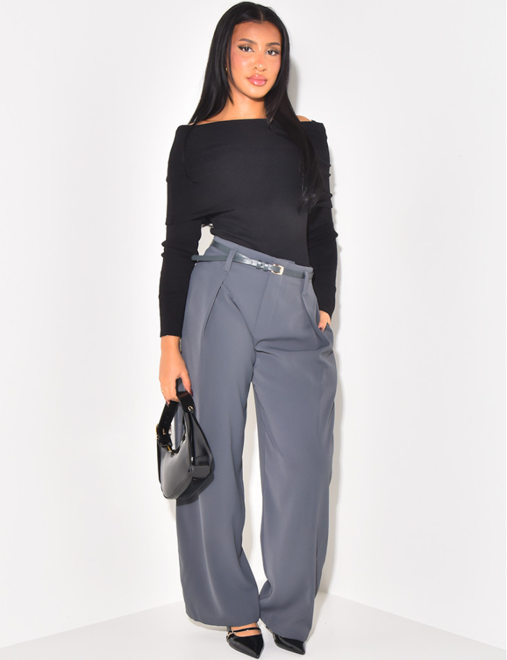 Belted tailored trousers with darts