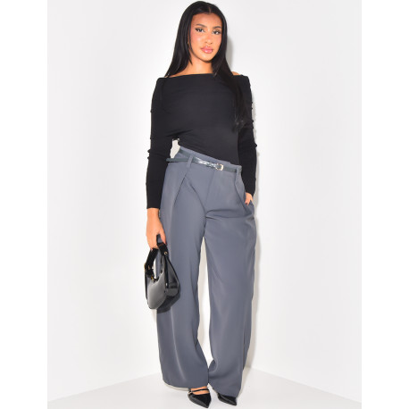 Belted tailored trousers with darts