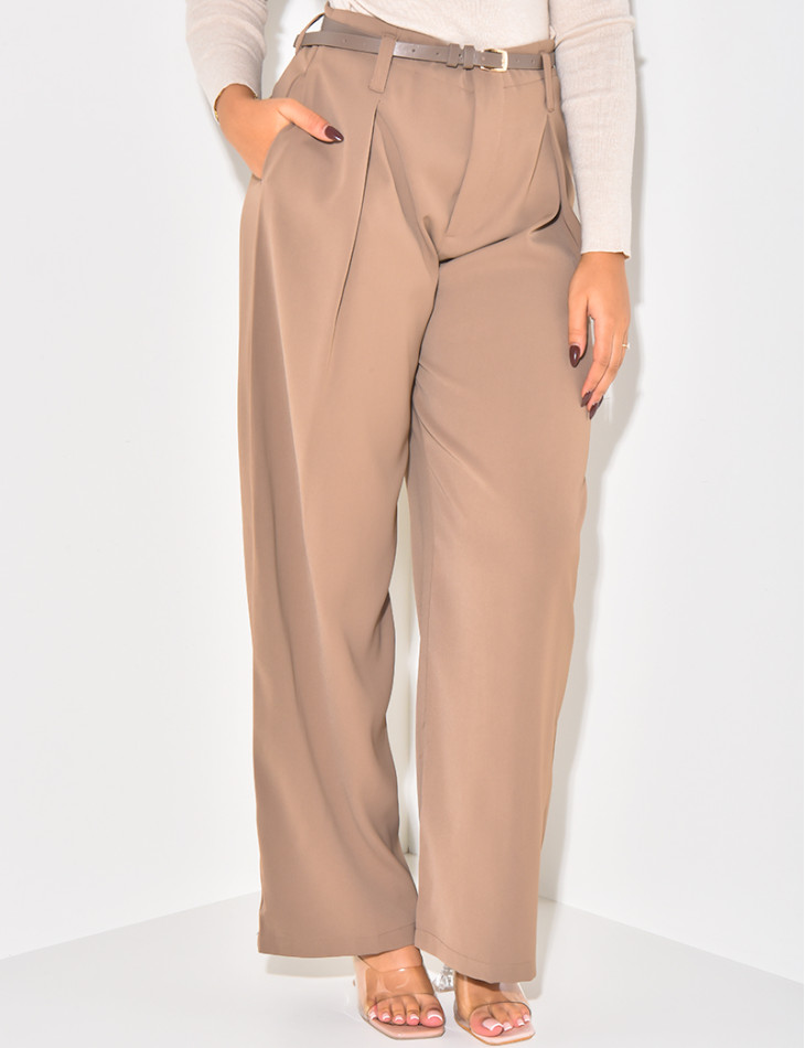 Belted tailored trousers with darts