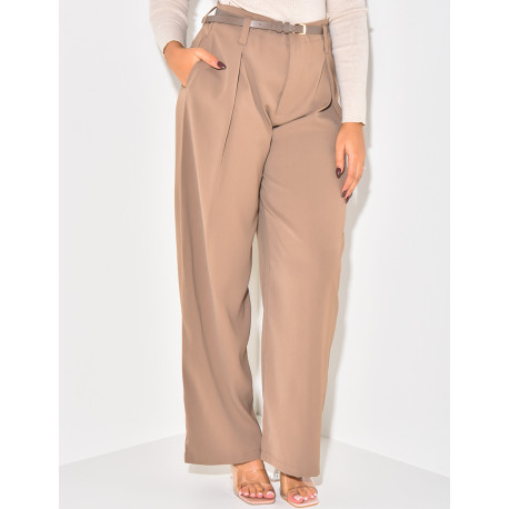 Belted tailored trousers with darts